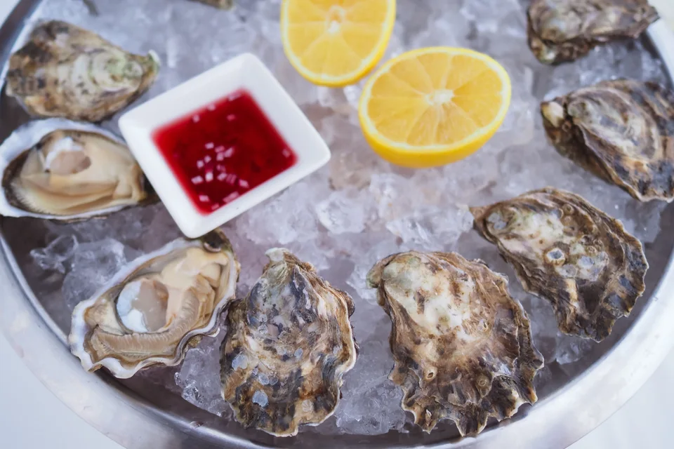 BookNoFees: Example photo: Oysters served on ice with lemon and sauce