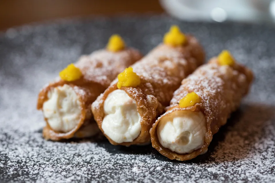 BookNoFees: Example photo: Cannoli with a creamy filling and a dusting of powdered sugar